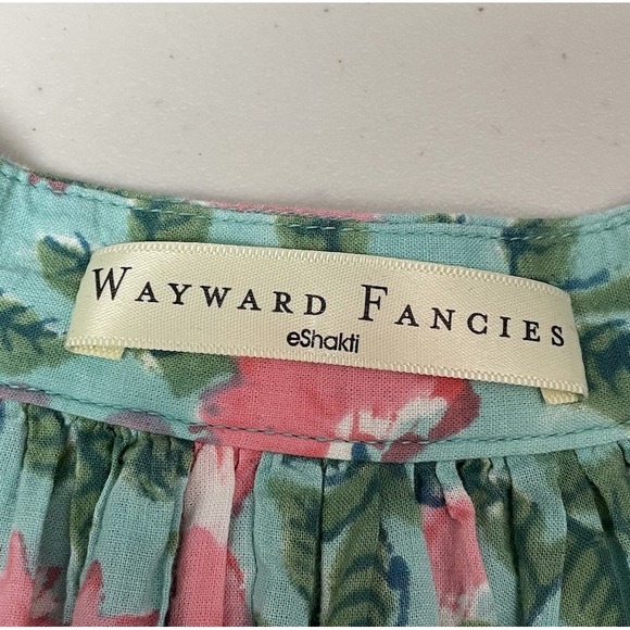 Wayward Fancies Womens XL Dress Green Floral Print Cotton Tiered Trapeze Peasant - Picture 4 of 6